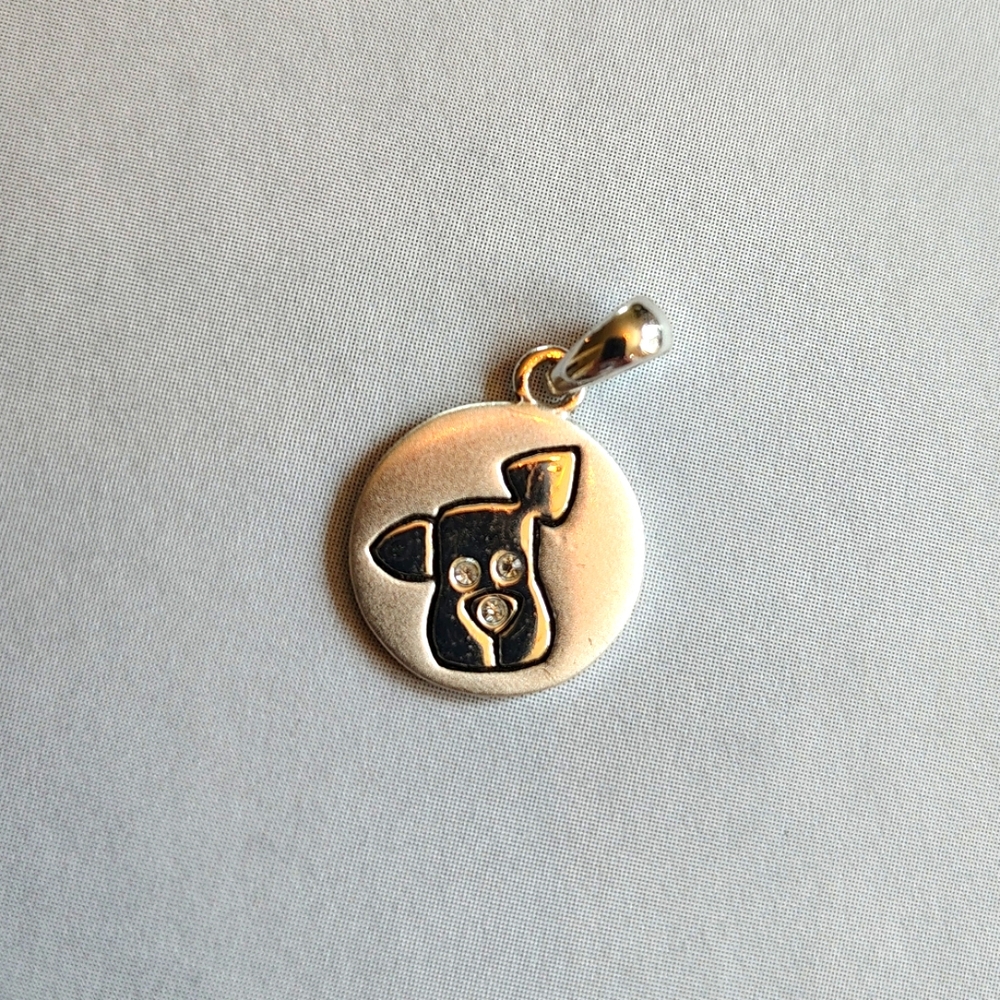 Sterling Silver Puppy Dog Charm with Crystal Eyes & Nose 925 SU TH Round Pendant